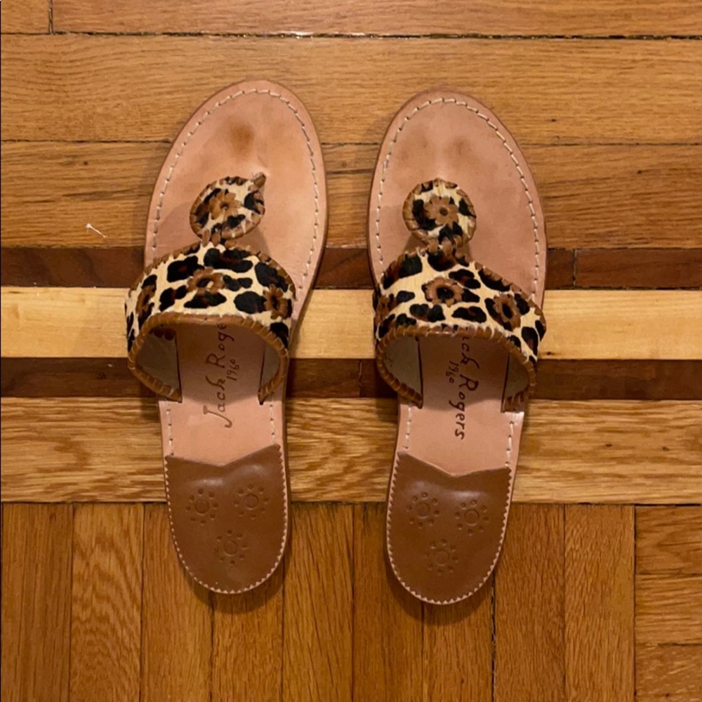 Jack Rogers Leopard-Print Slide Sandals in Tan and Black